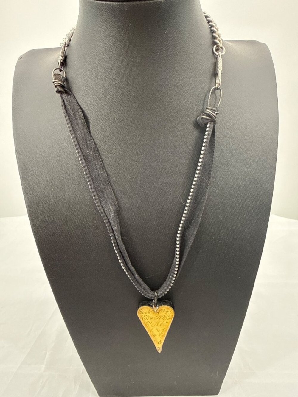 Edgy Gothic Mixed Media Zipper Heart Necklace Indie Grunge Goth Statement Piece